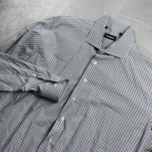 Paul Stuart Shirt Mens XL Blue Brown Check Button Down Long Sleeve